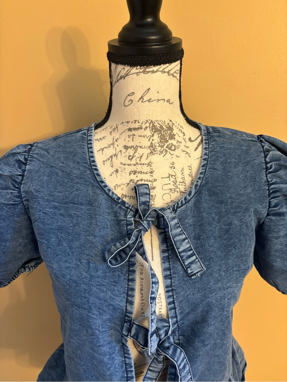 Sim & Sam Tie-Front Peplum Blouse with Puff Sleeves - Picture 3 of 6